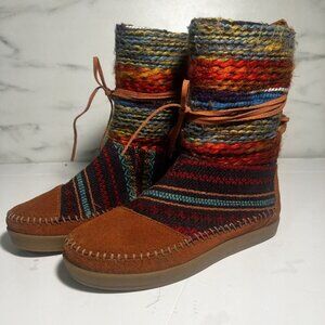 TOMS Nepal Yarn Boot Suede Knit Moc Lined Shoes Multicolor Size 5